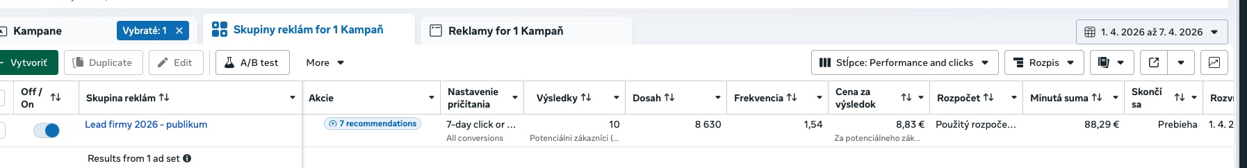 Kampaň v energetike — desiatky leadov, cena za lead 8,83 €